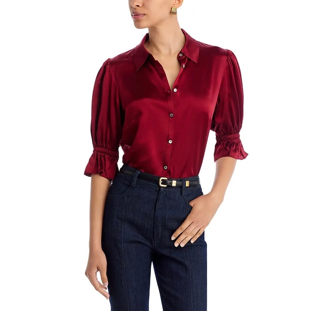 Cinq a Sept Fiona Silk Blouse Wineberry Sz XXS